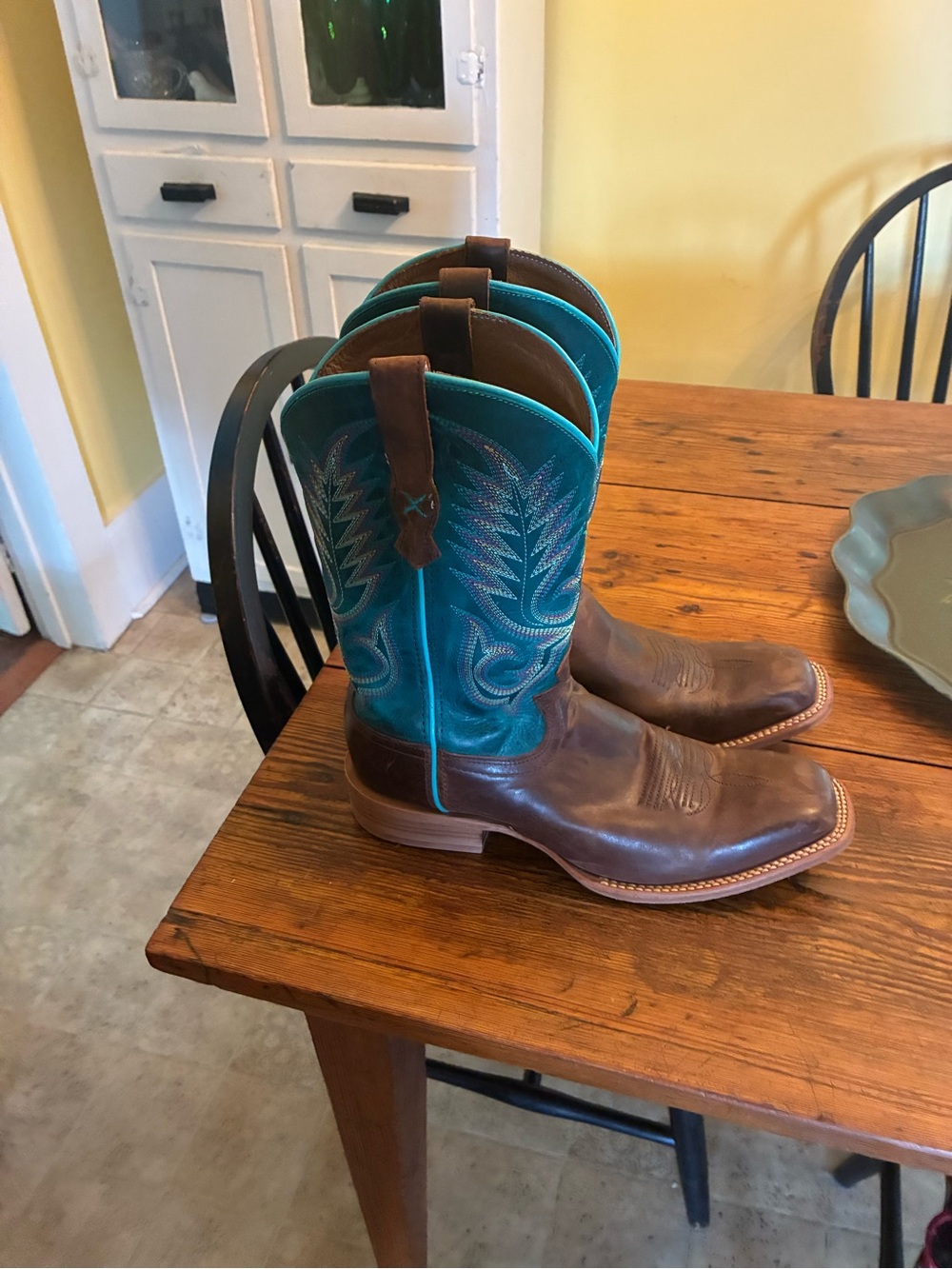 Twisted X Brown Leather Boots with Teal Shaft